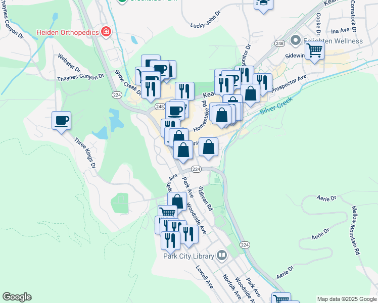 map of restaurants, bars, coffee shops, grocery stores, and more near 1600 Park Avenue in Park City