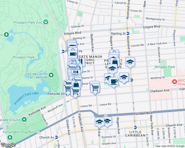 map of restaurants, bars, coffee shops, grocery stores, and more near 75 Hawthorne Street in Brooklyn