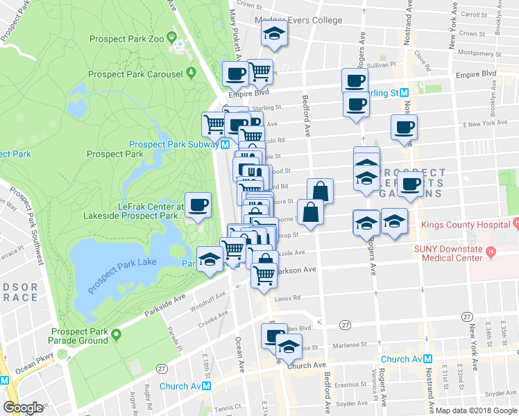 map of restaurants, bars, coffee shops, grocery stores, and more near 650 Flatbush Avenue in Brooklyn