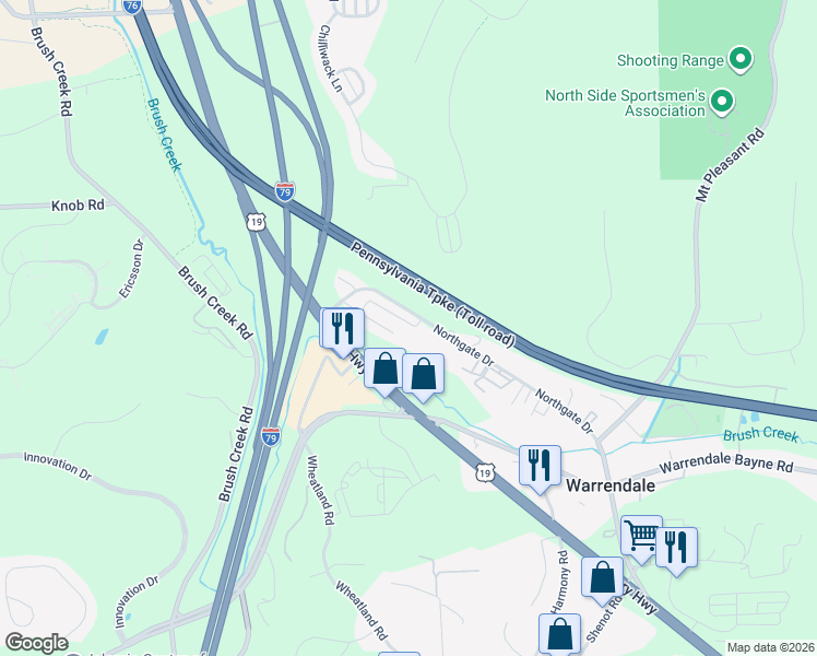map of restaurants, bars, coffee shops, grocery stores, and more near 111 Watson Drive in Warrendale