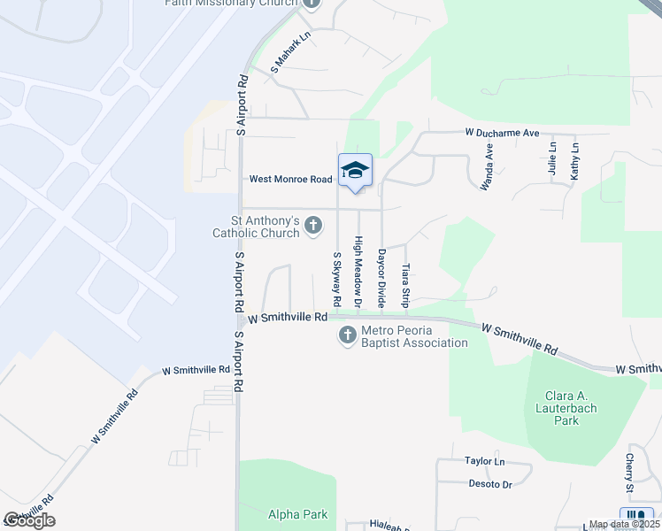 map of restaurants, bars, coffee shops, grocery stores, and more near 2623 S Skyway Rd in Peoria
