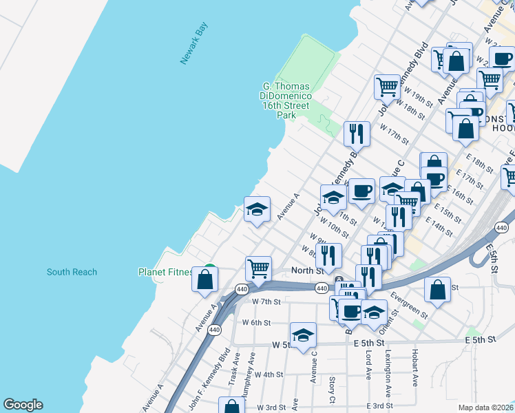 map of restaurants, bars, coffee shops, grocery stores, and more near 171 West 8th Street in Bayonne