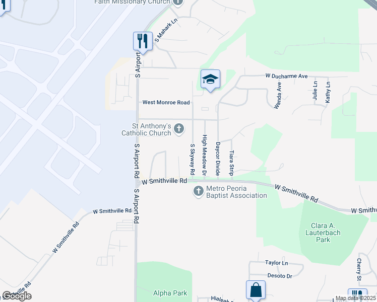 map of restaurants, bars, coffee shops, grocery stores, and more near 2623 S Skyway Rd in Peoria