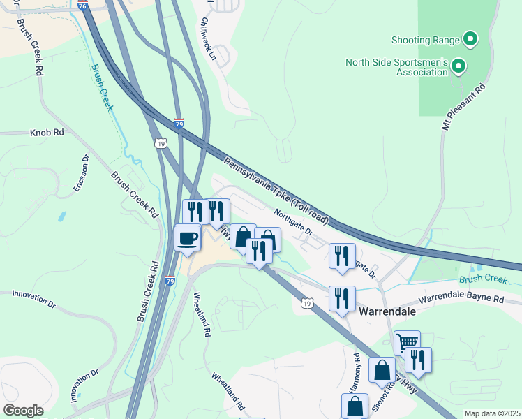map of restaurants, bars, coffee shops, grocery stores, and more near Watson Drive in Warrendale