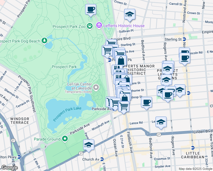 map of restaurants, bars, coffee shops, grocery stores, and more near 230 Ocean Avenue in Brooklyn
