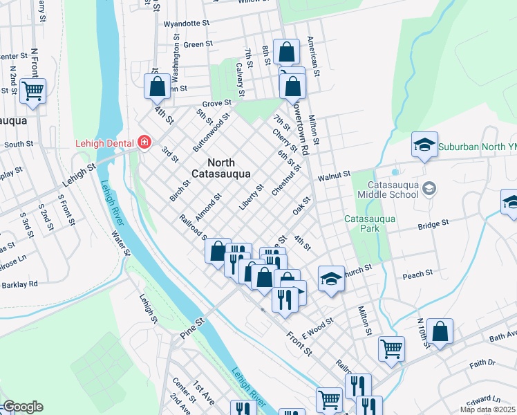 map of restaurants, bars, coffee shops, grocery stores, and more near 728 4th Street in Catasauqua