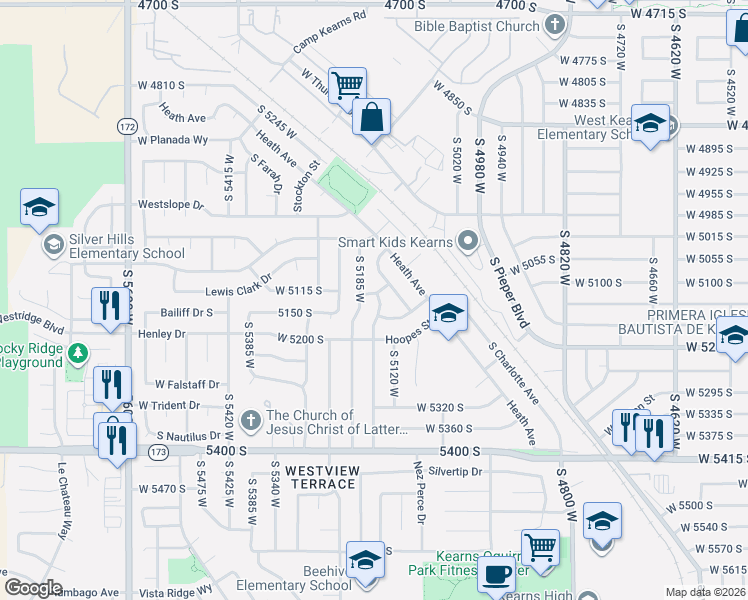 map of restaurants, bars, coffee shops, grocery stores, and more near 5150 South 5160 West in Kearns