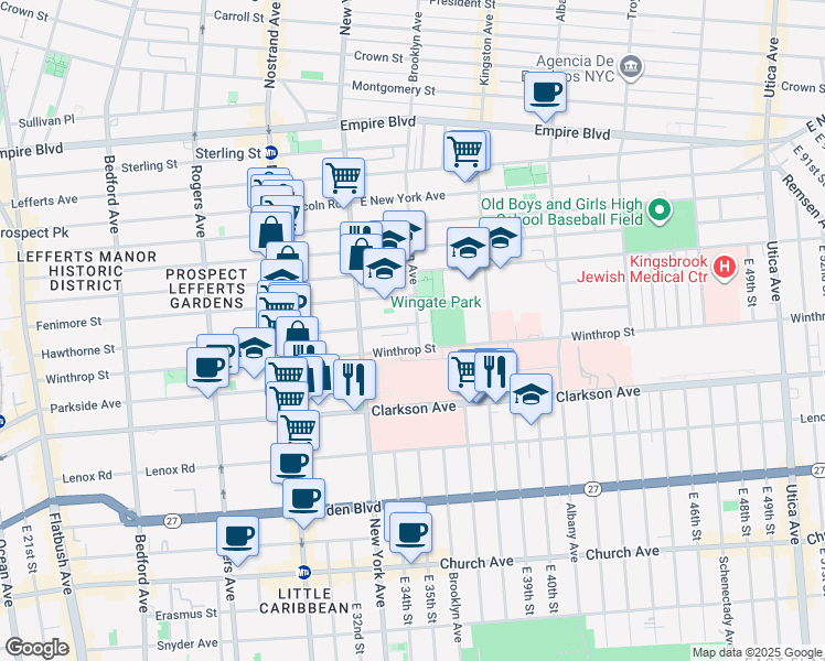 map of restaurants, bars, coffee shops, grocery stores, and more near 652 Brooklyn Avenue in Brooklyn