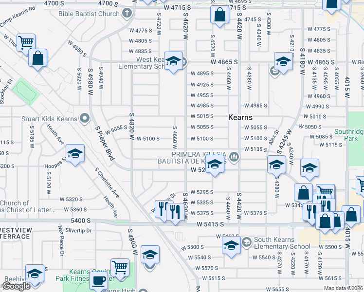 map of restaurants, bars, coffee shops, grocery stores, and more near 5155 South 4660 West in Kearns