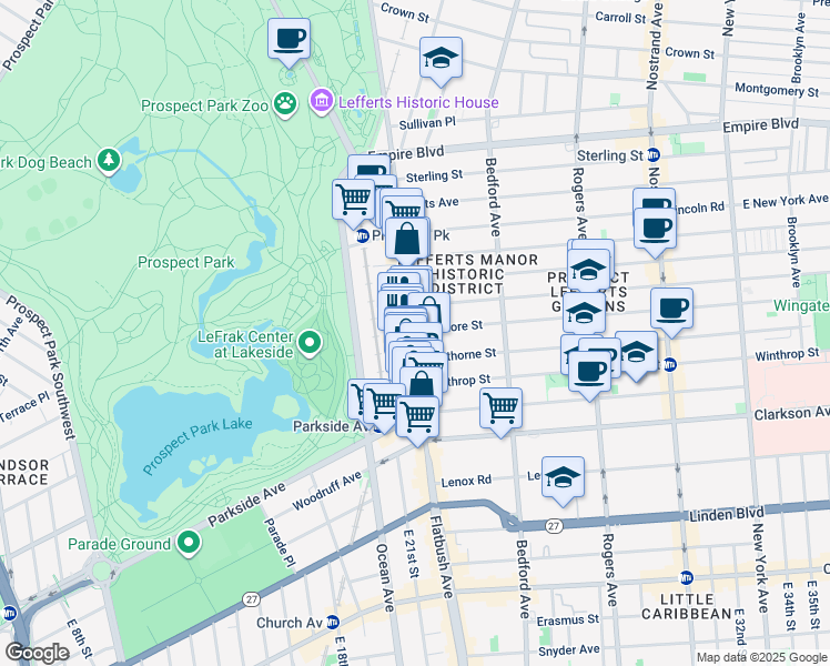 map of restaurants, bars, coffee shops, grocery stores, and more near 650 Flatbush Avenue in Brooklyn