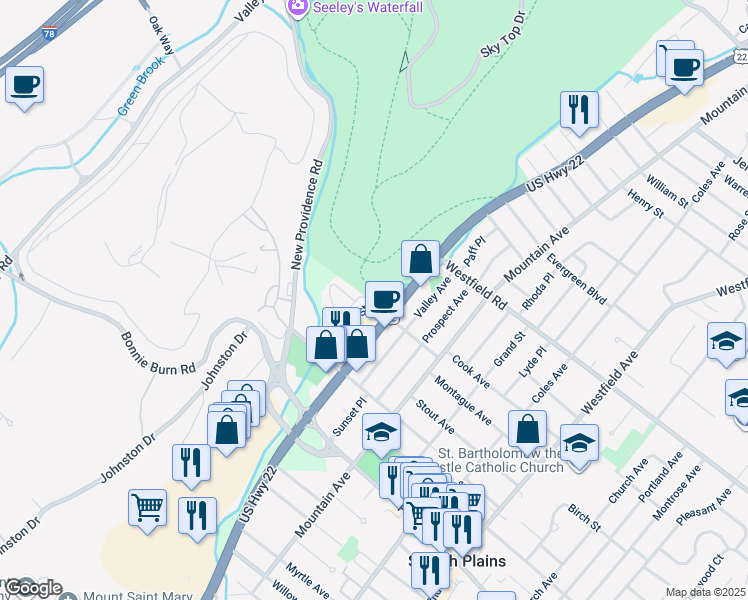 map of restaurants, bars, coffee shops, grocery stores, and more near 2011 U.S. 22 in Scotch Plains