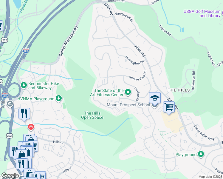 map of restaurants, bars, coffee shops, grocery stores, and more near 83 Hyde Court in Bedminster