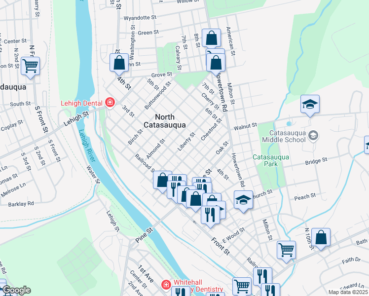map of restaurants, bars, coffee shops, grocery stores, and more near 731 3rd Street in Catasauqua