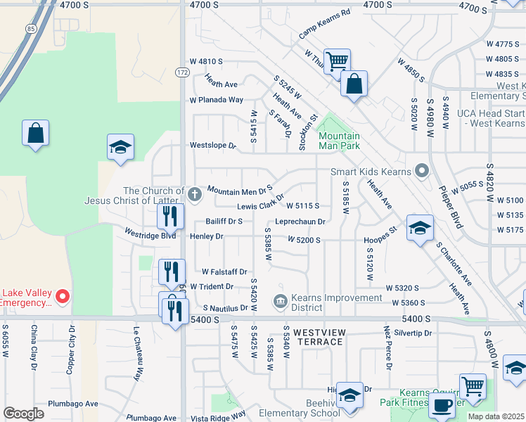 map of restaurants, bars, coffee shops, grocery stores, and more near 5163 South 5420 West in Kearns