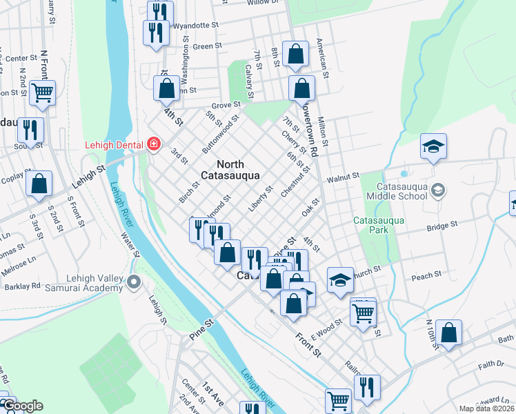 map of restaurants, bars, coffee shops, grocery stores, and more near 731 3rd Street in Catasauqua
