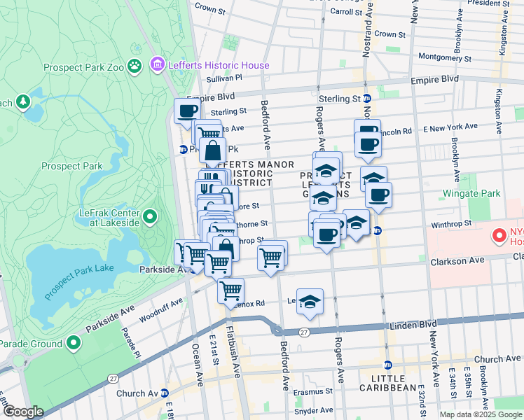 map of restaurants, bars, coffee shops, grocery stores, and more near 75 Hawthorne Street in Brooklyn