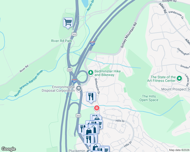 map of restaurants, bars, coffee shops, grocery stores, and more near 1 Bradford Rd in Bedminster