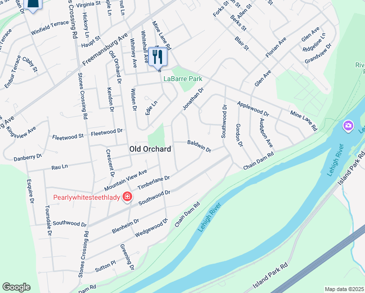 map of restaurants, bars, coffee shops, grocery stores, and more near 3566 Baldwin Drive in Easton