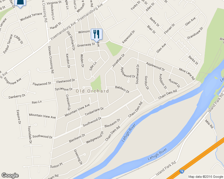 map of restaurants, bars, coffee shops, grocery stores, and more near 3566 Baldwin Drive in Easton