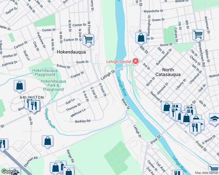 map of restaurants, bars, coffee shops, grocery stores, and more near 3226 South Front Street in Hokendauqua