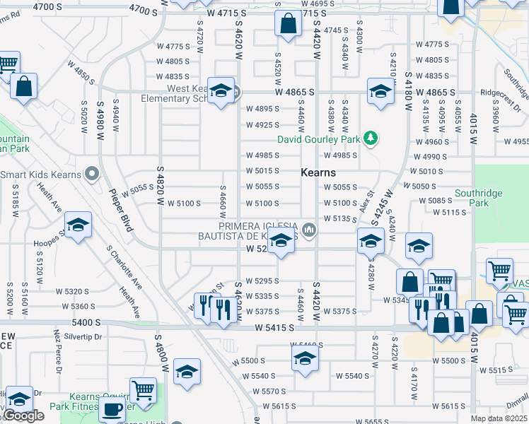 map of restaurants, bars, coffee shops, grocery stores, and more near 4552 West 5135 South in Kearns