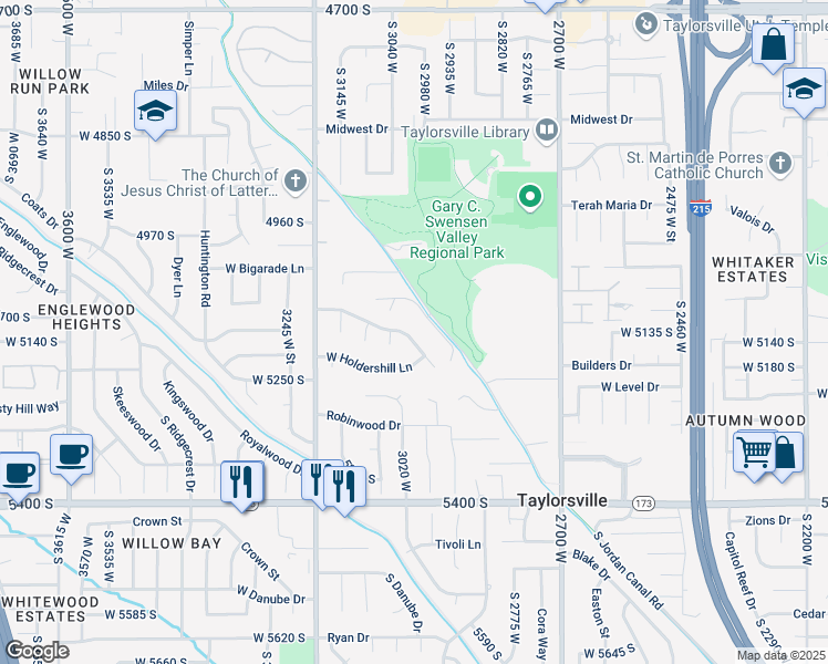 map of restaurants, bars, coffee shops, grocery stores, and more near 5155 Eugene Hill Way in Salt Lake City