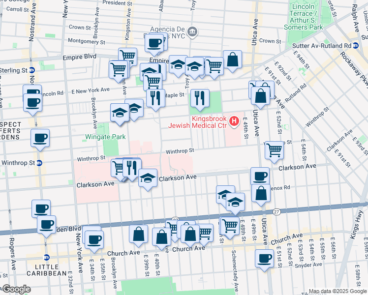 map of restaurants, bars, coffee shops, grocery stores, and more near 680 Winthrop Street in Brooklyn