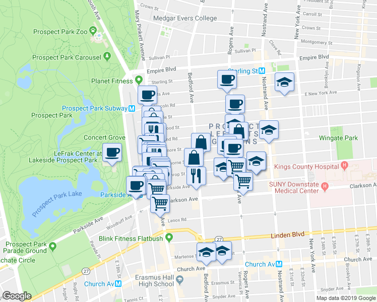 map of restaurants, bars, coffee shops, grocery stores, and more near 75 Hawthorne Street in Brooklyn