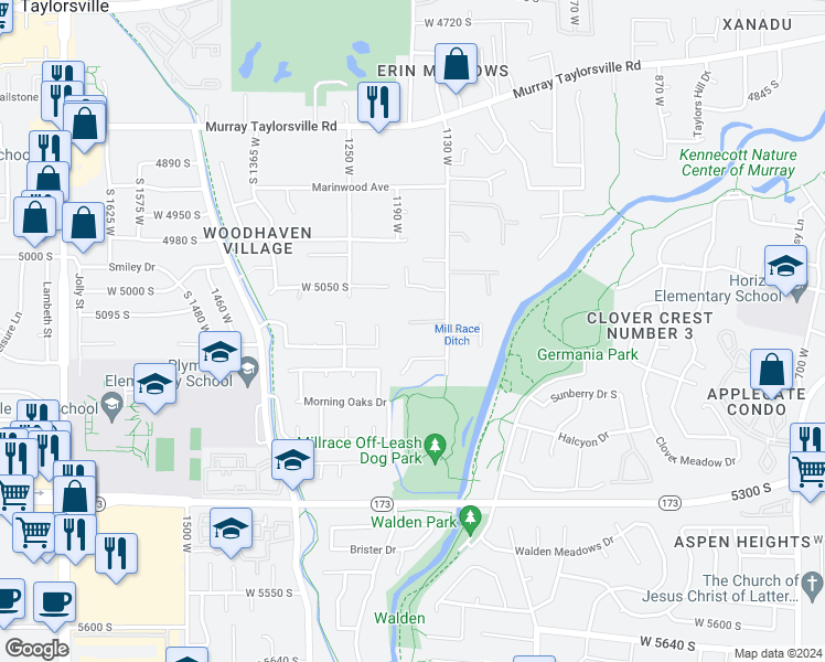 map of restaurants, bars, coffee shops, grocery stores, and more near 5126 1130 West in Taylorsville