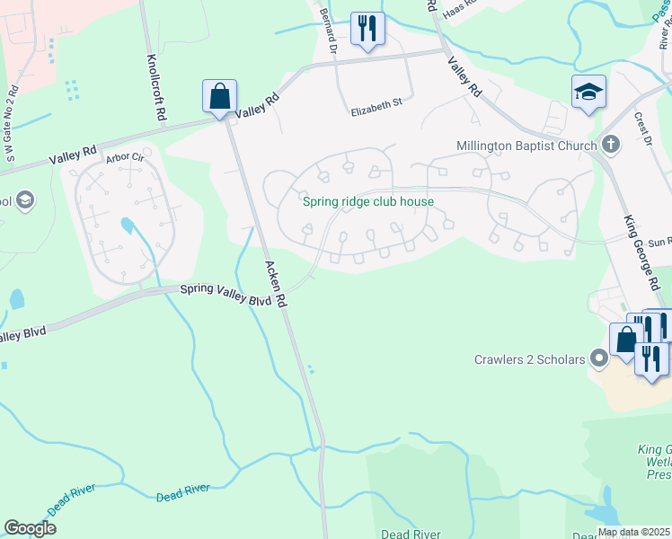 map of restaurants, bars, coffee shops, grocery stores, and more near 63 Potomac Drive in Basking Ridge