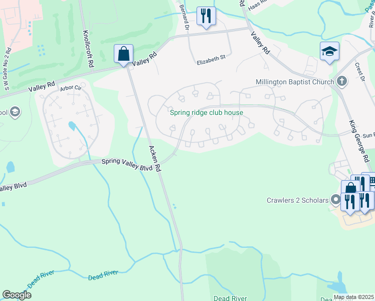 map of restaurants, bars, coffee shops, grocery stores, and more near 63 Potomac Drive in Basking Ridge