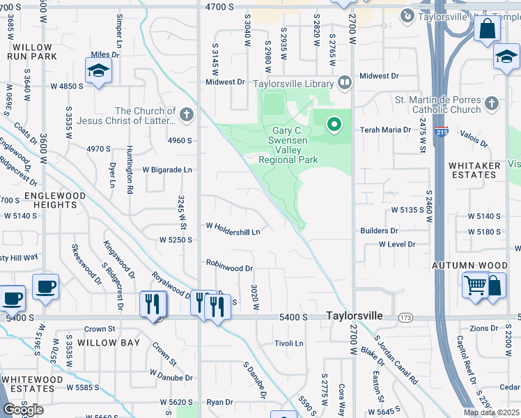 map of restaurants, bars, coffee shops, grocery stores, and more near 5155 Eugene Hill Way in Salt Lake City