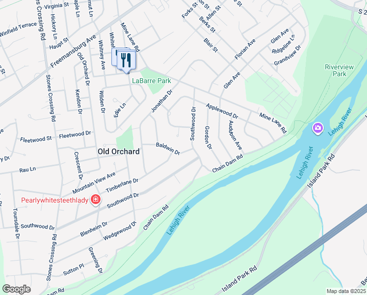 map of restaurants, bars, coffee shops, grocery stores, and more near 3543 Baldwin Drive in Easton