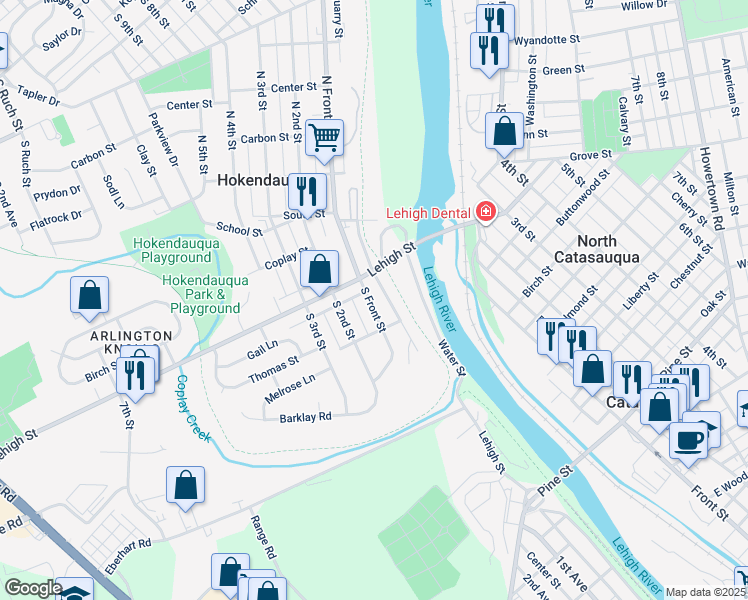 map of restaurants, bars, coffee shops, grocery stores, and more near 3226 South Front Street in Hokendauqua