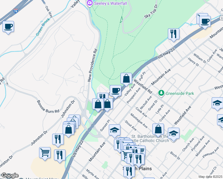 map of restaurants, bars, coffee shops, grocery stores, and more near 2011 U.S. 22 in Scotch Plains