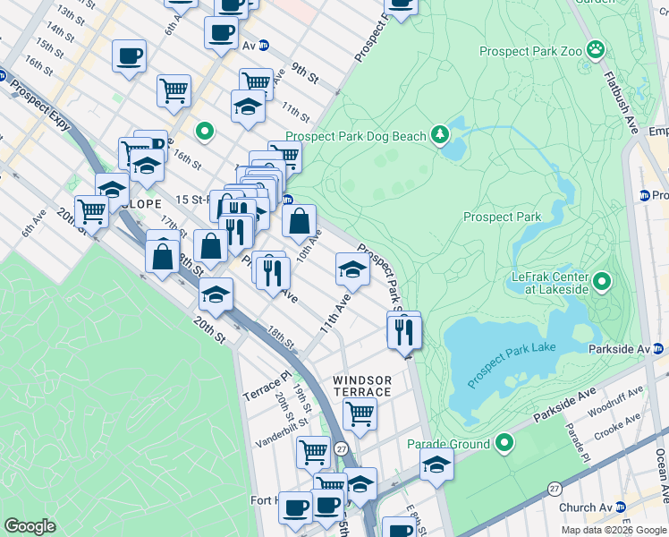 map of restaurants, bars, coffee shops, grocery stores, and more near 246 Windsor Place in Brooklyn