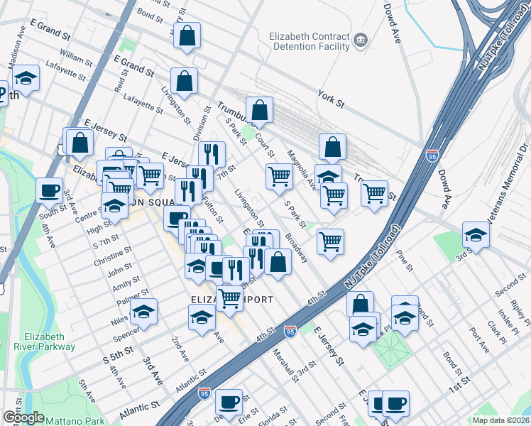map of restaurants, bars, coffee shops, grocery stores, and more near 548 Livingston Street in Elizabeth