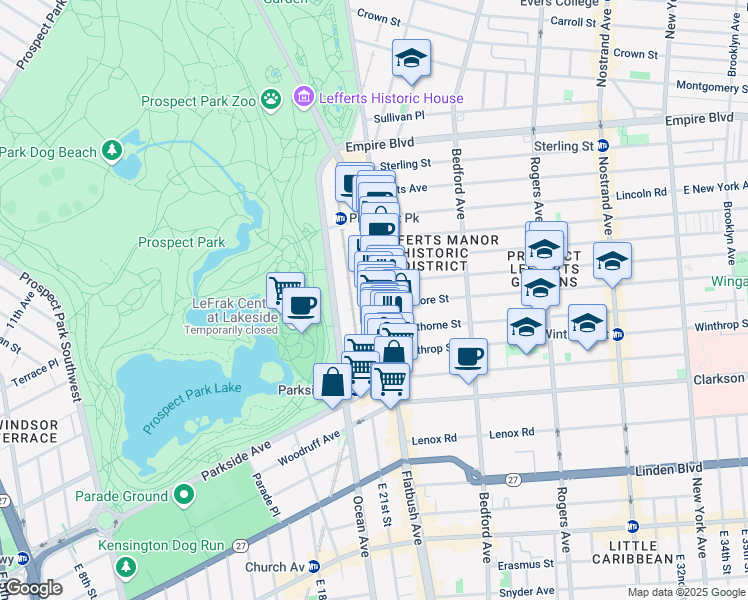 map of restaurants, bars, coffee shops, grocery stores, and more near 650 Flatbush Avenue in Brooklyn