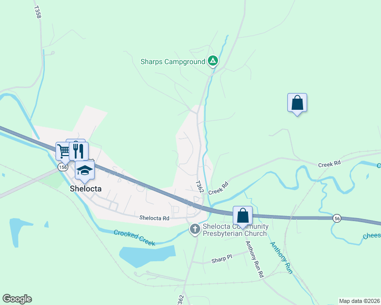map of restaurants, bars, coffee shops, grocery stores, and more near 174 Polo Drive in Shelocta