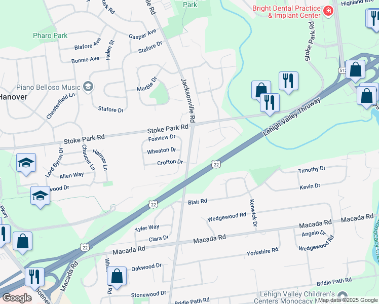 map of restaurants, bars, coffee shops, grocery stores, and more near 3298 Jacksonville Road in Bethlehem