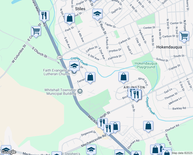 map of restaurants, bars, coffee shops, grocery stores, and more near 3305 Municipal Drive in Hokendauqua