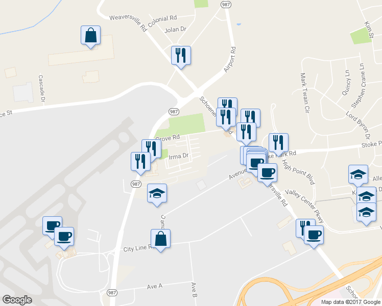 map of restaurants, bars, coffee shops, grocery stores, and more near 2798 Donna Jo Way in Allentown