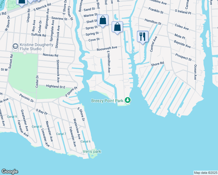 map of restaurants, bars, coffee shops, grocery stores, and more near 32 Pirates Cove in Massapequa