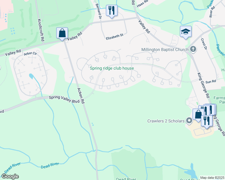 map of restaurants, bars, coffee shops, grocery stores, and more near 82 Potomac Drive in Bernards