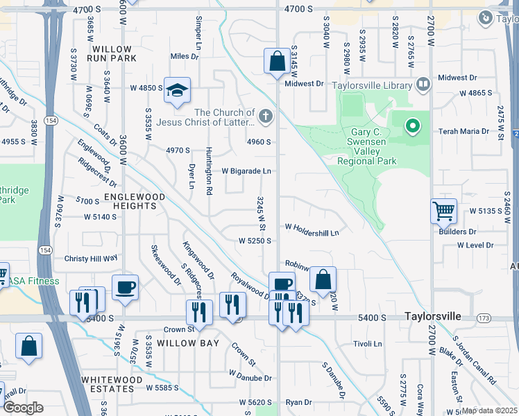 map of restaurants, bars, coffee shops, grocery stores, and more near 5170 3245 West Street in Salt Lake City