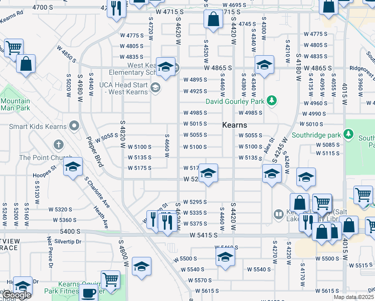 map of restaurants, bars, coffee shops, grocery stores, and more near 4587 West 5100 South in Kearns