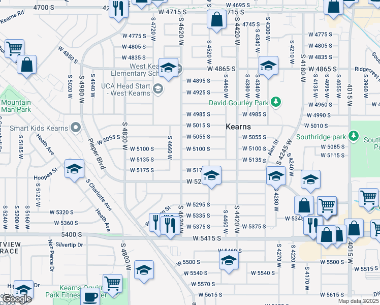 map of restaurants, bars, coffee shops, grocery stores, and more near 4587 West 5100 South in Kearns