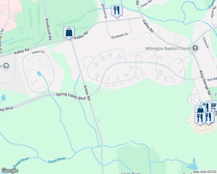 map of restaurants, bars, coffee shops, grocery stores, and more near 2 Potomac Drive in Bernards