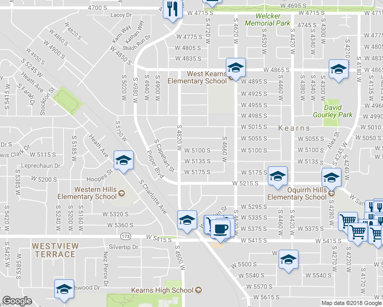 map of restaurants, bars, coffee shops, grocery stores, and more near 4775 West 5100 South in Salt Lake City