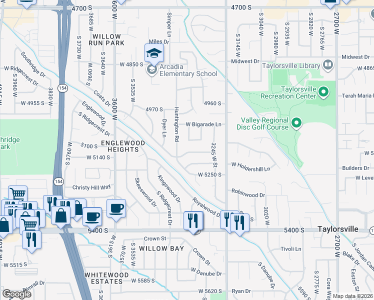 map of restaurants, bars, coffee shops, grocery stores, and more near 3328 La Mancha Way South in Salt Lake City